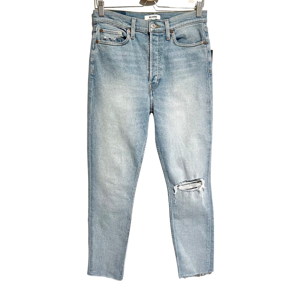 Re/Done Button Fly '90s High Waist Tapered Skinny Jeans Light Wash
